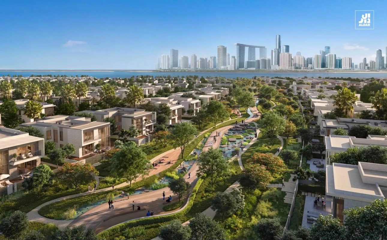 Conceptual landscaped park, paths and green spaces